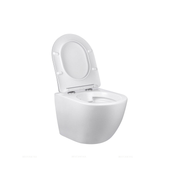 Комплект подвесной безободковый унитаз Vincea Globo VT1-14S с сиденьем soft-close, белый + инсталляция Geberit Delta 458.149.21.1 с кнопкой, хром глянцевый - 3 изображение