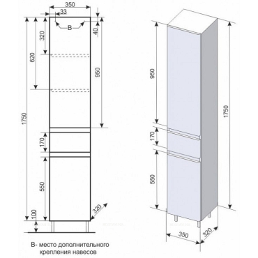 Шкаф-пенал Style Line Атлантика 35 см СС-00002284 бетон темный - 11 изображение