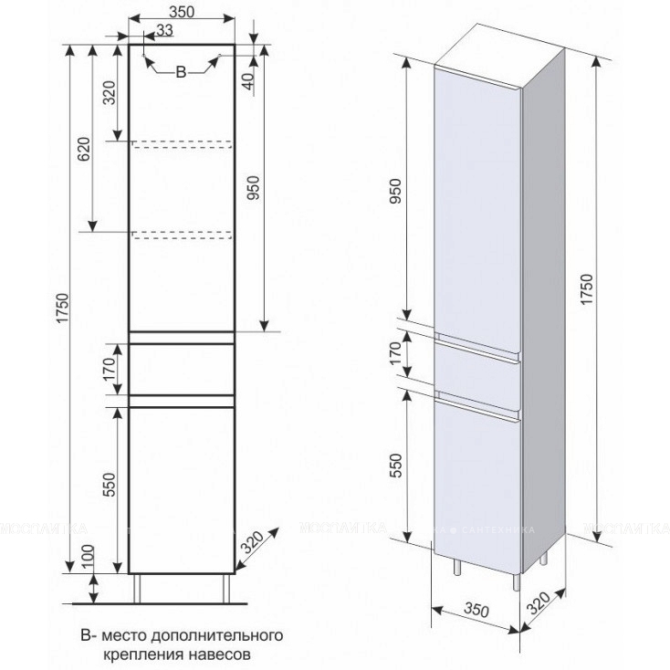 Шкаф-пенал Style Line Атлантика 35 см СС-00002284 бетон темный - изображение 11