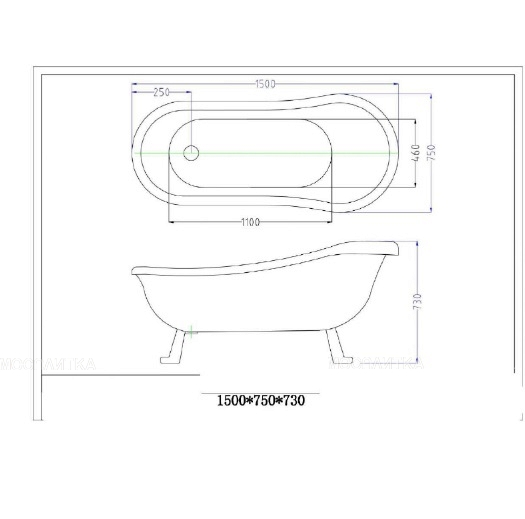 Акриловая ванна Ceruttispa Vico CT7204 на львиных алюминиевых хромированных лапах 150Х70х73 - изображение 5