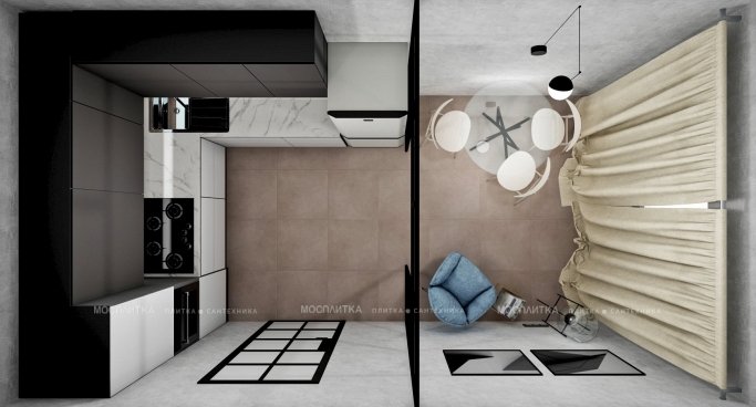 Дизайн Кухня-гостиная в стиле Современный в бежевом цвете №12692 - 2 изображение