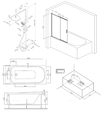 Набор Am.Pm Like: Ванна 150x70 см с каркасом и шторкой, душевой системой, W80ASET-150SL - 8 изображение