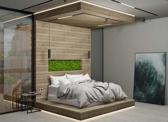 Дизайн Спальня в стиле Лофт в сером цвете №12965 - 5 изображение