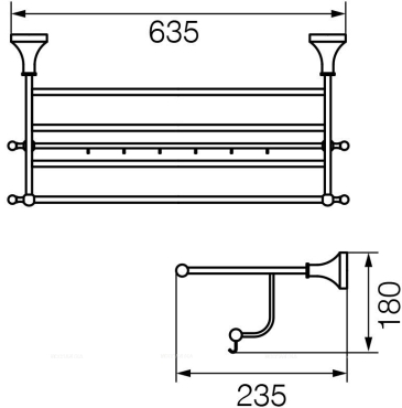 Полка для полотенец 60 см c 6-ю подвижными крючками Veragio Gialetta, бронза VR.GIL-6426.BR - 2 изображение