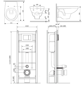 Комплект подвесной унитаз белый с инсталляцией и клавишей Am.Pm SenseI S301.74A1738 - 2 изображение