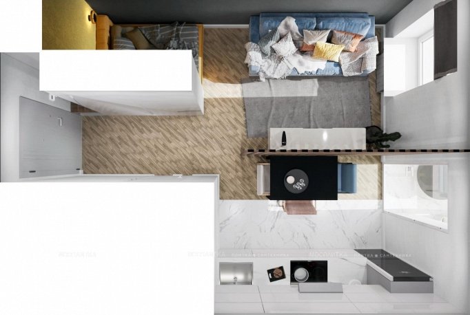 Дизайн Кухня-гостиная в стиле Современный в белом цвете №13059 - 3 изображение