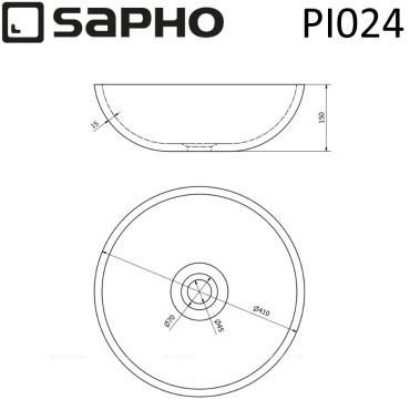 Раковина-чаша 41 см Sapho Priori PI024 серый - 7 изображение