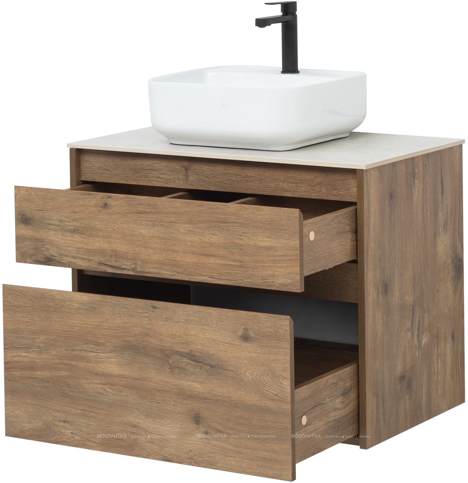 Комплект мебели для ванной Aquanet Nova Lite 75 см 249515, 2 ящика, коричневый - изображение 4