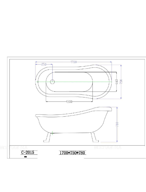 Акриловая ванна Ceruttispa Vico C-2015 на львиных алюминиевых хромированных лапах 170x75 C-2015 - изображение 6