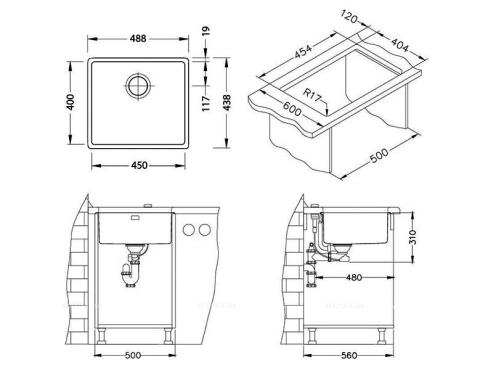 Кухонная мойка Alveus Kombino 40 1122682 нержавеющая сталь в комплекте с сифоном - 3 изображение
