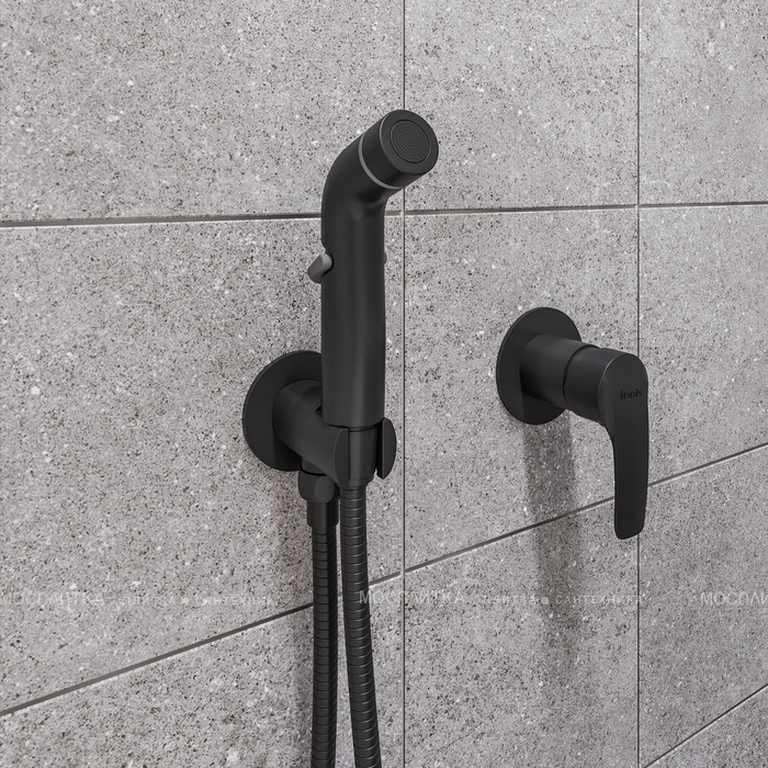 Встраиваемый смеситель с гигиеническим душем, черный матовый, Ray, IDDIS, RAYBLR2i08 - изображение 2