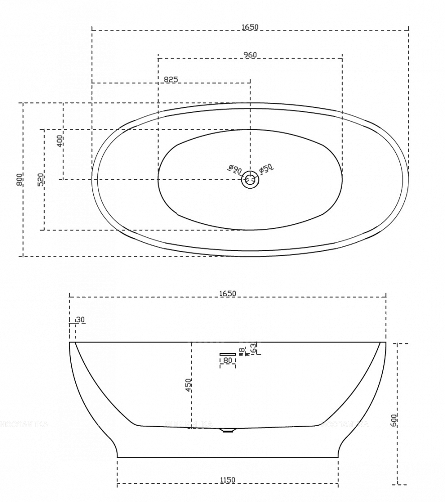 Акриловая ванна Abber 165х80 см AB9207MB, черный - изображение 6