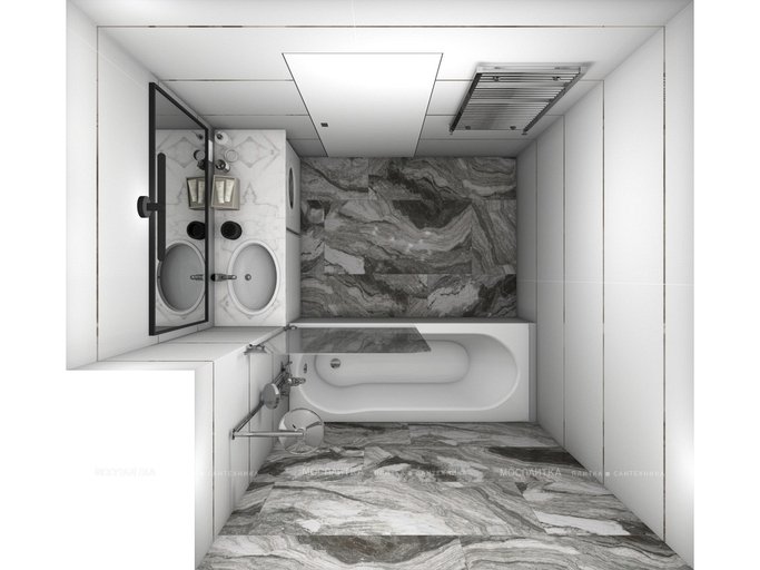 Дизайн Ванная в стиле Современный в черно-белом цвете №12841 - 2 изображение