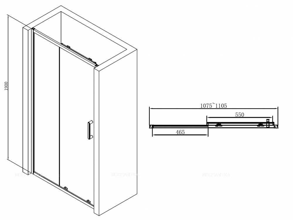 Душевая дверь 110 см Abber Schwarzer Diamant AG30110B стекло прозрачное, профиль черный - изображение 6
