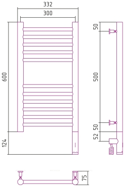 Полотенцесушитель электрический Сунержа Богема 3.0 60х30 см 00-5805-6030 без покрытия - 4 изображение