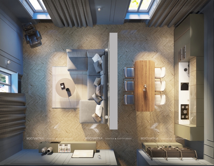 Дизайн Кухня-гостиная в стиле Неоклассика в белом цвете №13231 - 2 изображение