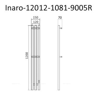 Полотенцесушитель электрический Маргроид Inaro профильный 120х15 см Inaro-12012-1081-9005R матовый черный - 7 изображение