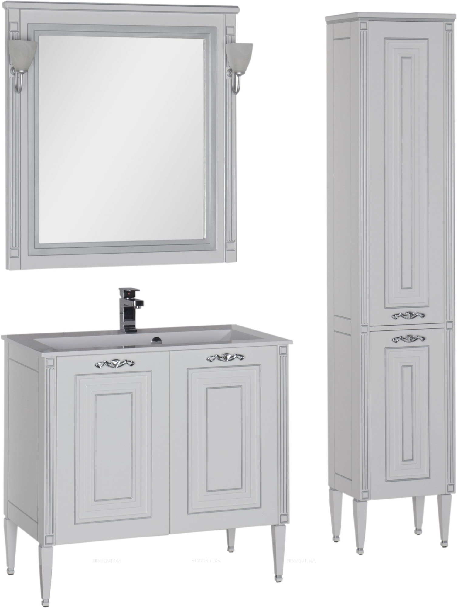 Комплект мебели для ванной Aquanet Паола 90 белый патина серебро - изображение 3
