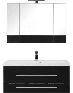 Комплект мебели для ванной Aquanet Верона 100 черный подвесной 2 ящика - 2 изображение