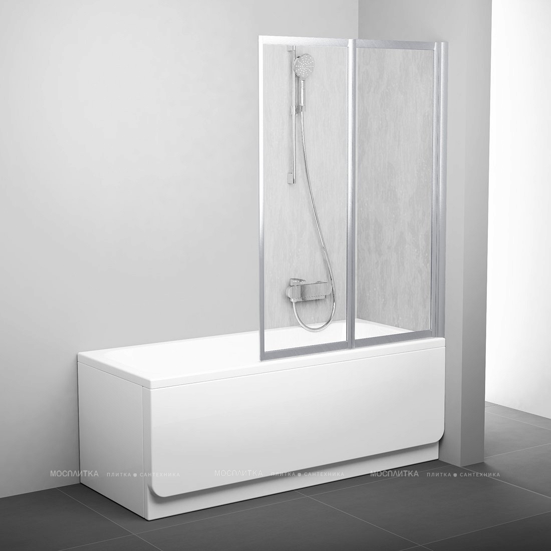 Шторка на ванну Ravak VS2 105 сатин+ Райн, серый - изображение 2