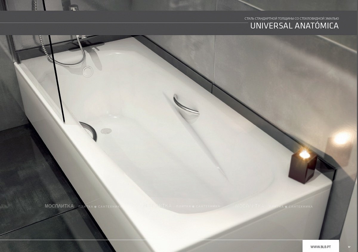 Стальная ванна BLB Universal Anatomica HG 170x75 см с отверстиями для ручек - изображение 2