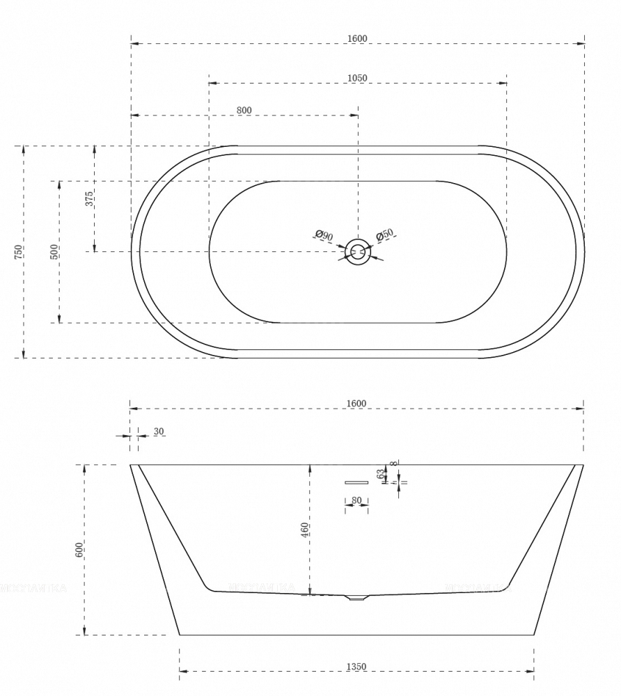 Акриловая ванна Abber 160х75 см AB9320-1.6, белый - изображение 4
