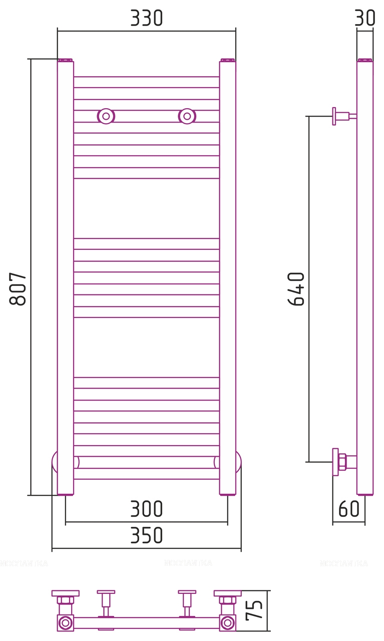 Полотенцесушитель водяной Сунержа Модус 80х30 см 00-0250-8030 без покрытия - изображение 3