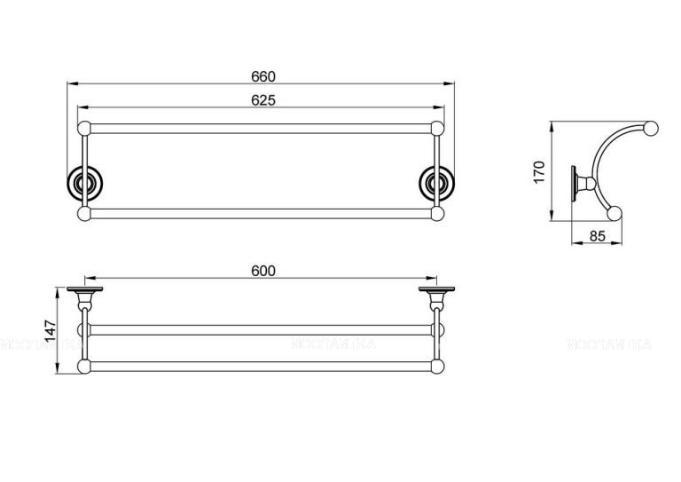 Полотенцедержатель двойной Timo Nelson 150056/00, хром, 60 см - изображение 2