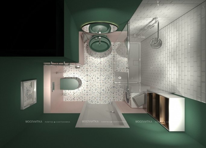 Дизайн Совмещённый санузел в стиле Арт-деко в зеленом цвете №12583 - 2 изображение