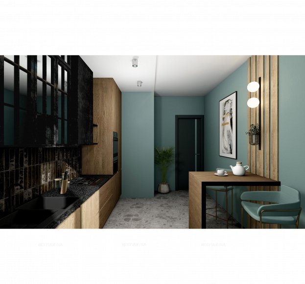 Дизайн Кухня-гостиная в стиле Современный в сером цвете №12876 - 5 изображение