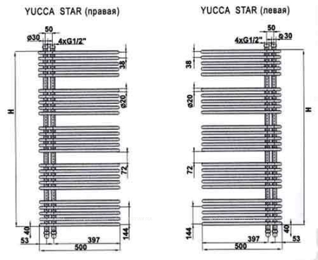 Полотенцесушитель водяной Zehnder Yucca Star YASC-120-050, 50x108,8 см, хром - 6 изображение
