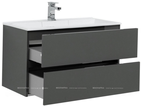 Комплект мебели для ванной Aquanet Алвита 90 серый антрацит - 9 изображение