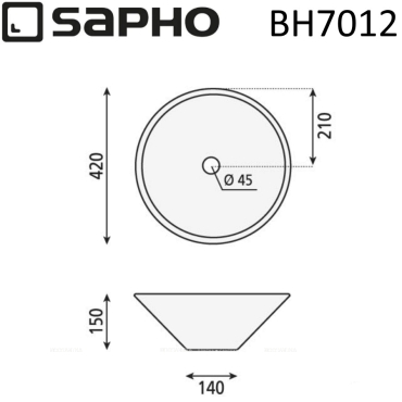 Раковина-чаша 42 см Sapho Comillas BH7012 белый - 5 изображение