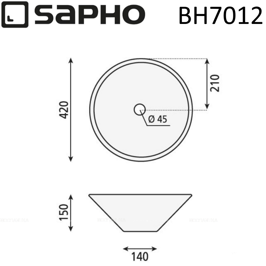 Раковина-чаша 42 см Sapho Comillas BH7012 белый - изображение 5