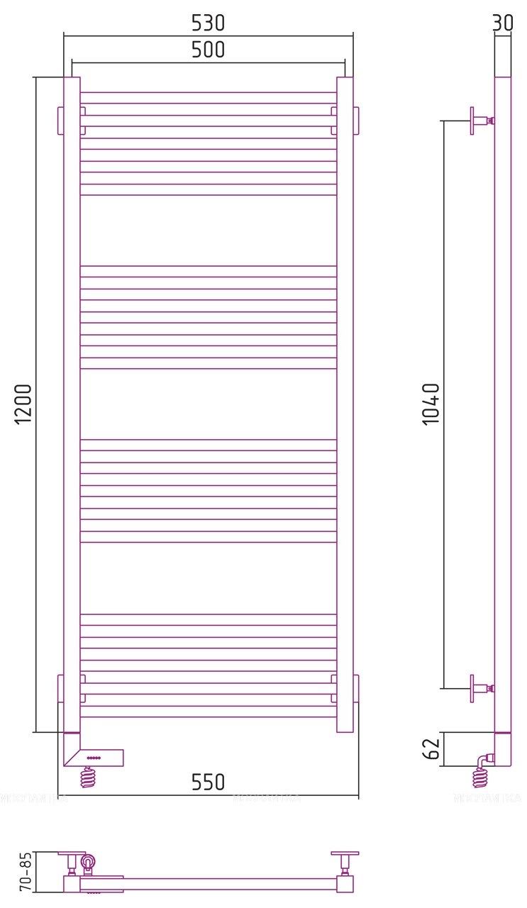 Полотенцесушитель электрический Сунержа Модус 2.0 120х50 см 31-5600-1250 матовый черный - изображение 4