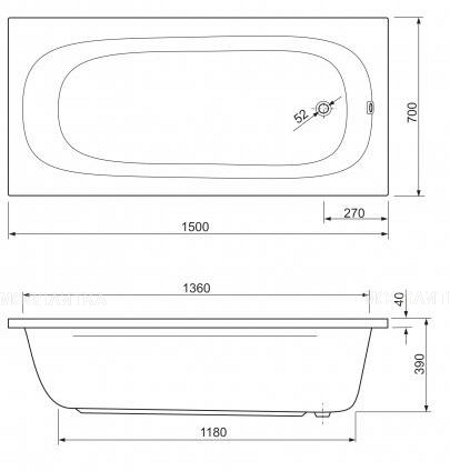 Акриловая ванна Cezares Piave 150x70 см, PIAVE-150-70-42-W37 - изображение 3