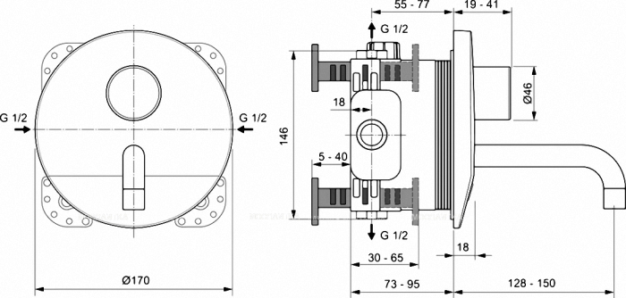 Смеситель для раковины встраиваемый со смешиванием Ideal Standard CERAPLUS A6150AA - 2 изображение