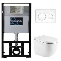 Комплект подвесной безободковый унитаз Azario Fora AZ-8010-1000+AZ-8200-0012+AZ-0017 E-R с микролифтом + система инсталляции с кнопкой смыва белый глянцевый
