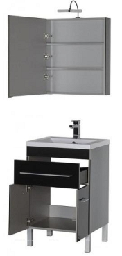 Комплект мебели для ванной Aquanet Верона 58 1 ящ 2 дв черный зеркало камерино - 3 изображение