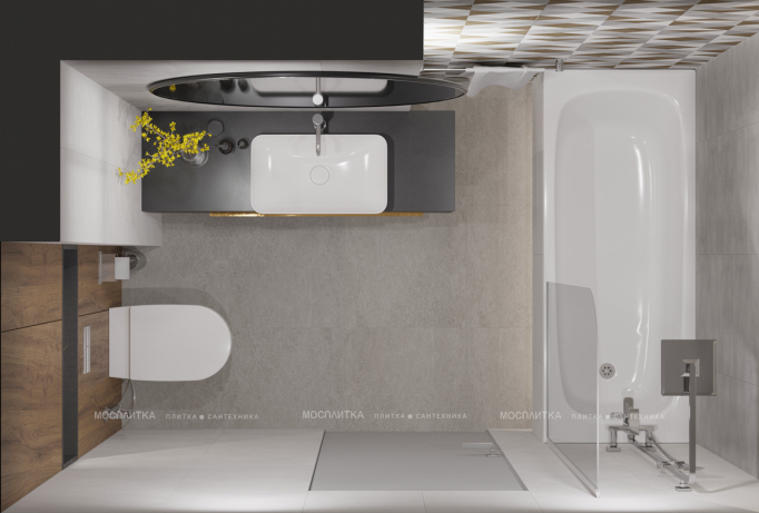 Дизайн Совмещённый санузел в стиле Минимализм в белом цвете №13011 - 2 изображение