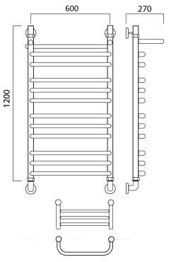 Полотенцесушитель водяной Aquanerzh лесенка скоба групповая с полкой 120x60 - 2 изображение