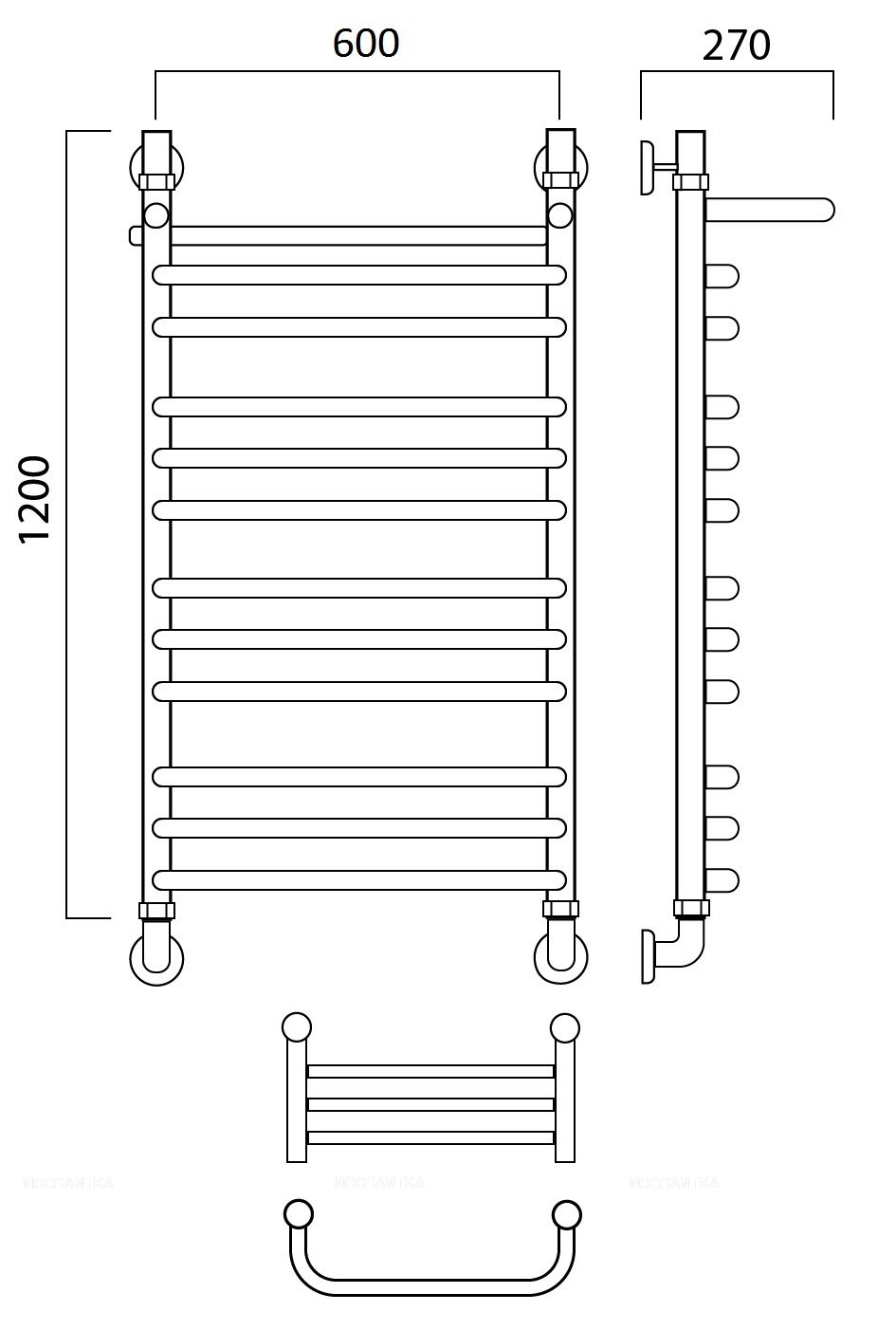 Полотенцесушитель водяной Aquanerzh лесенка скоба групповая с полкой 120x60 - изображение 2