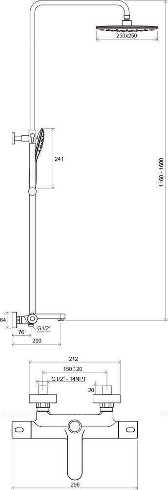 Душевая стойка с термостатом Ravak Termo TE 092.00/150, хром - изображение 2