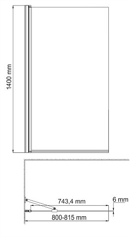 Шторка для ванны Wasserkraft Berkel 80х140 см 48P01-80 BLACK Fixed профиль черный, стекло прозрачное