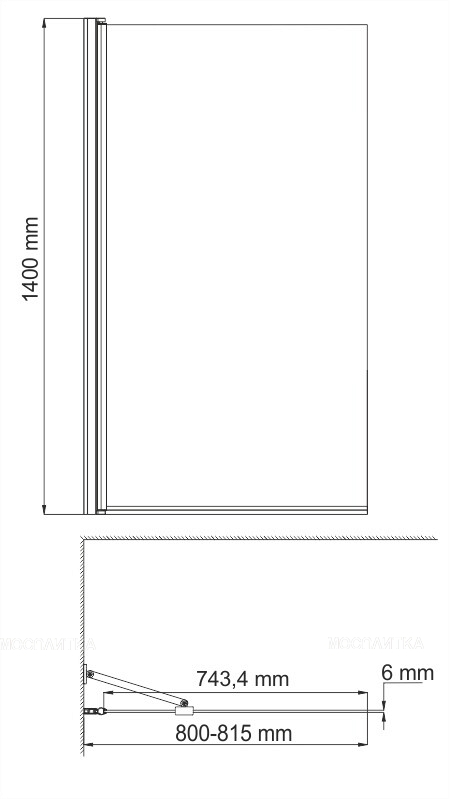 Шторка для ванны Wasserkraft Berkel 80х140 см 48P01-80 BLACK Fixed профиль черный, стекло прозрачное - изображение 3