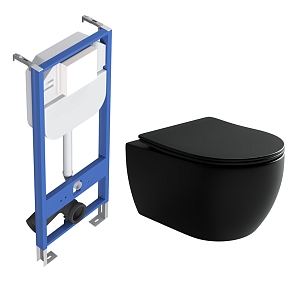 Комплект подвесной безободковый унитаз Ceramica Nova Play CN3001MB Черный матовый с сиденьем Микролифт  +  инсталляция Creto Standart 1.0