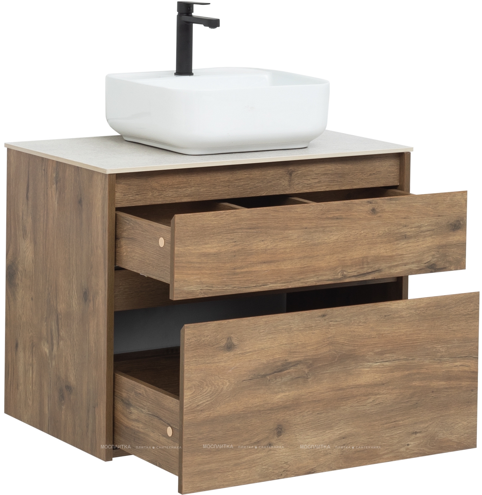 Комплект мебели для ванной Aquanet Nova Lite 75 см 249515, 2 ящика, коричневый - изображение 3