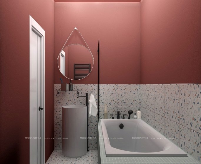 Дизайн Ванная в стиле Современный в розовым цвете №12348 - 7 изображение