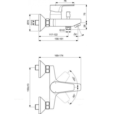 Смеситель Ideal Standard Cerafine D BC692U8 для ванны с душем, серый - 2 изображение