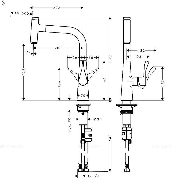 Смеситель для кухни Hansgrohe Metris с выдвижным изливом 240, хром - изображение 2